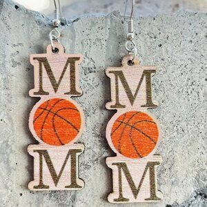 Basketball Mom Wood Earrings Lightweight Game Day Jewelry